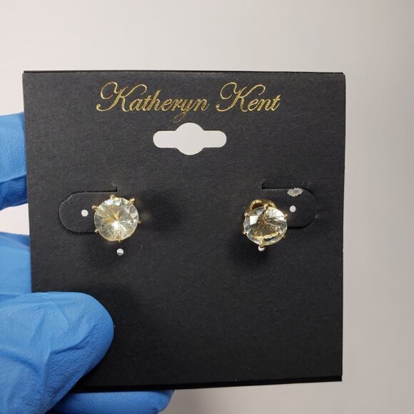 KATHERYN KENT, Stylished Gold-tone Clear Crystal Stud Earrings - Fashion Jewelry - Picture 1 of 6
